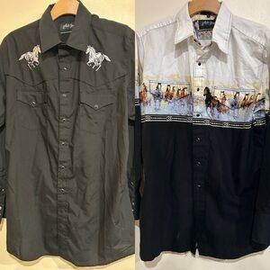 Lot of 2  VTG White Horse Rodeo Western Pearl Snap Cowboy Festival Horse Large